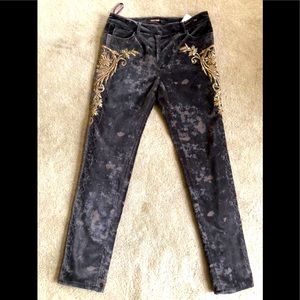 Roberto Cavalli embroidered brown velvet jeans.